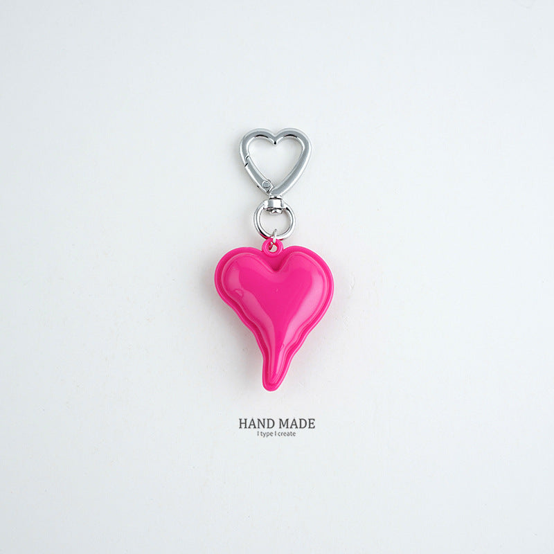 Glossy Puffy Heart Keychain Bag Charm - Rose