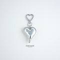 Glossy Puffy Heart Keychain Bag Charm - Silver