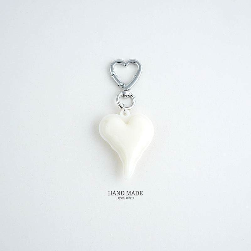 Glossy Puffy Heart Keychain Bag Charm - White