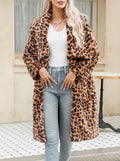 Wide Lapel Leopard Faux Fur Coat - Leopard
