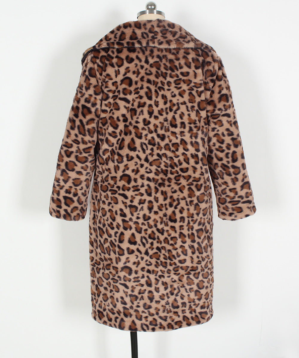 Wide Lapel Leopard Faux Fur Coat - Leopard - 2