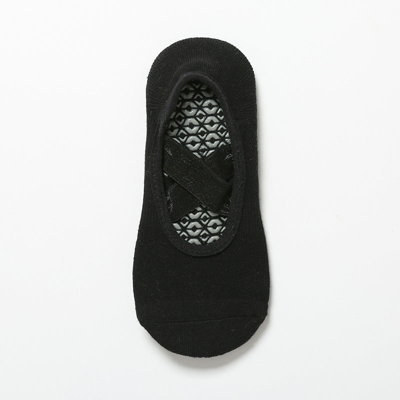 Satin Crossover Strap Barre Grip Socks - Black