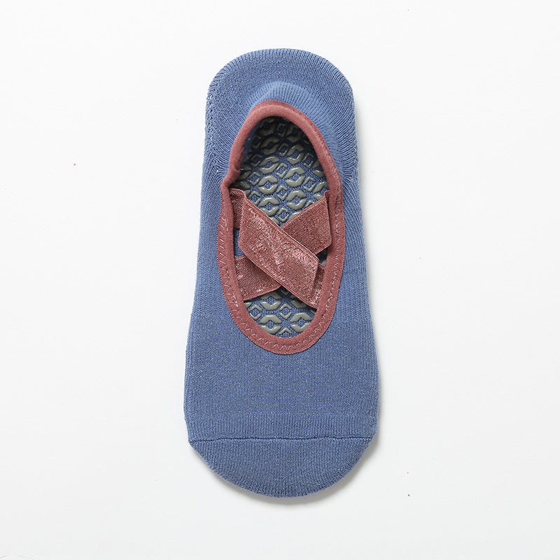 Satin Crossover Strap Barre Grip Socks - Blue