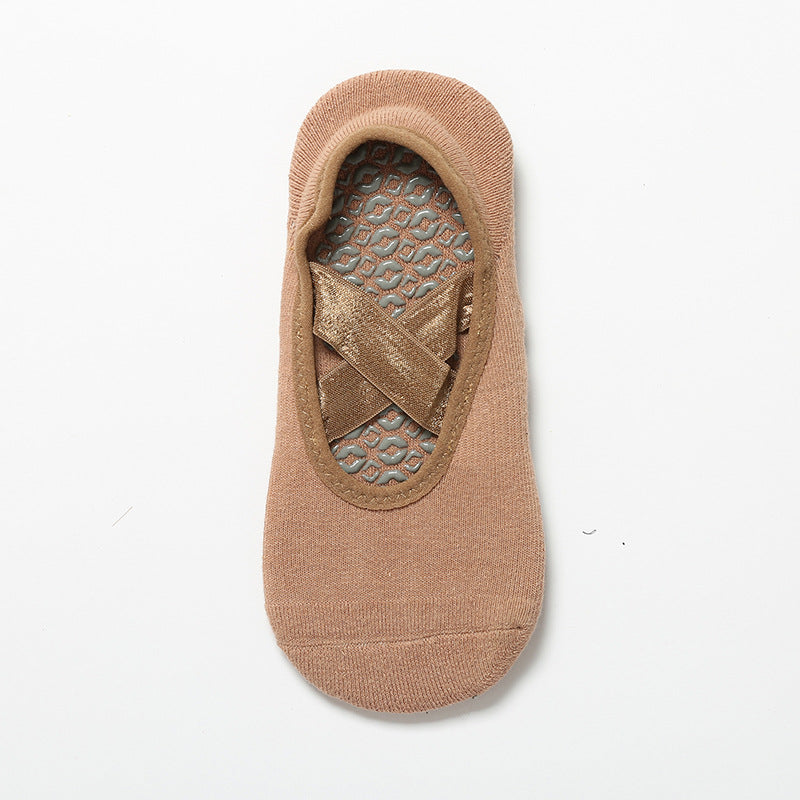 Satin Crossover Strap Barre Grip Socks - Cocoa