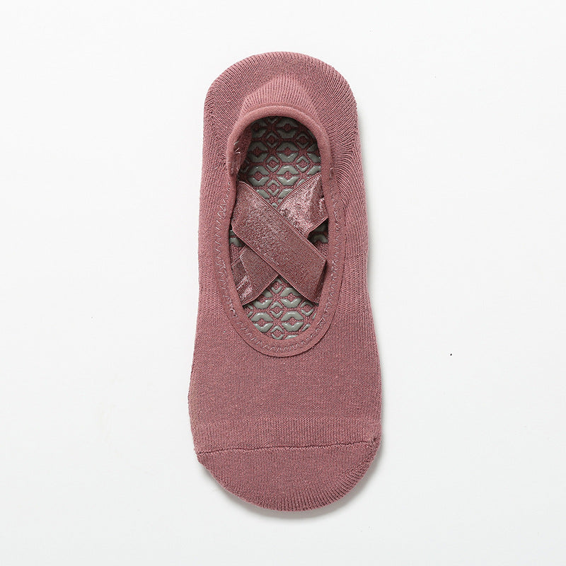 Satin Crossover Strap Barre Grip Socks - Coral