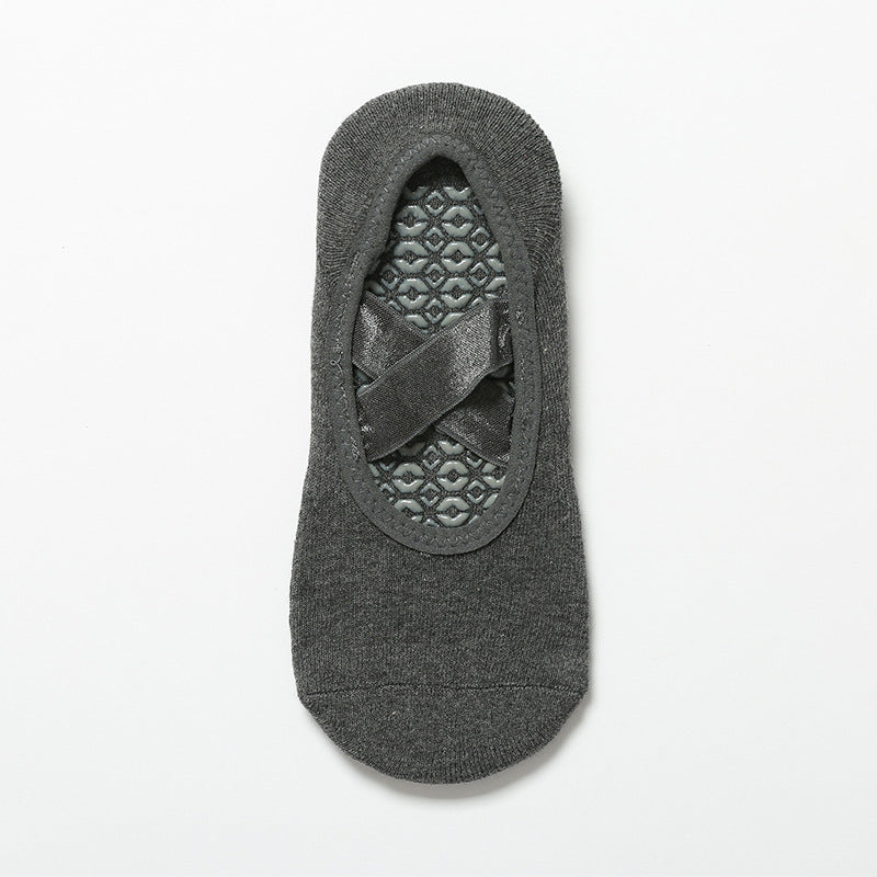 Satin Crossover Strap Barre Grip Socks - DarkGrey
