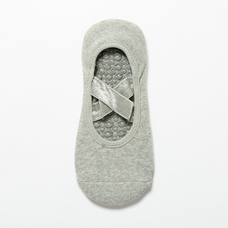 Satin Crossover Strap Barre Grip Socks - Gray