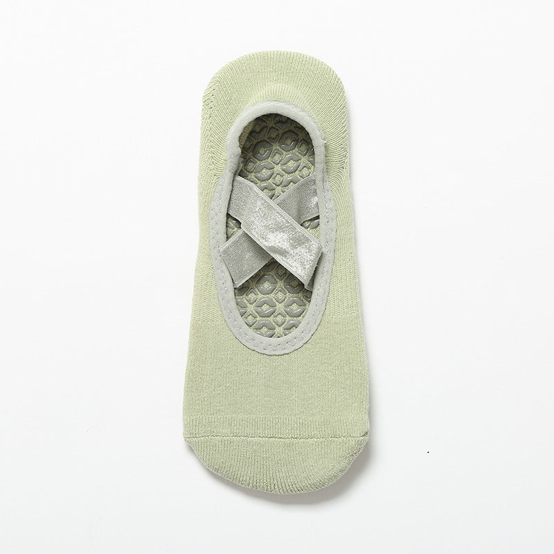 Satin Crossover Strap Barre Grip Socks - Green