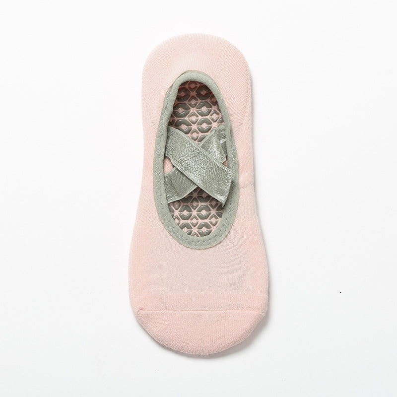 Satin Crossover Strap Barre Grip Socks - Pink