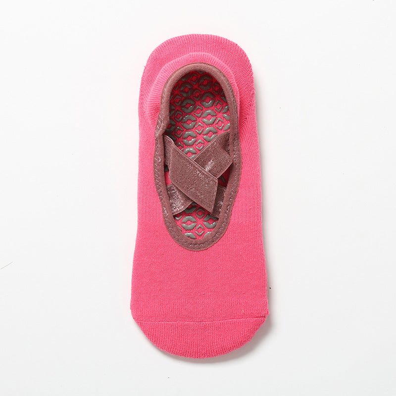 Satin Crossover Strap Barre Grip Socks - Rose