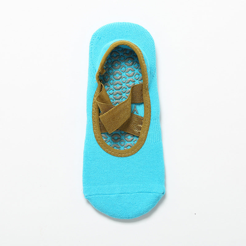 Satin Crossover Strap Barre Grip Socks - SkyBlue