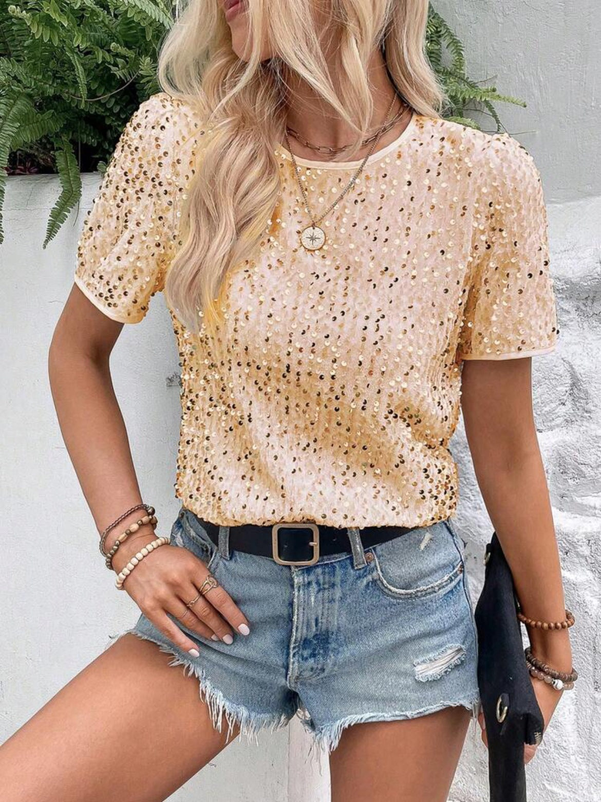 Speckled Sequin Short Sleeve Tee - view 2