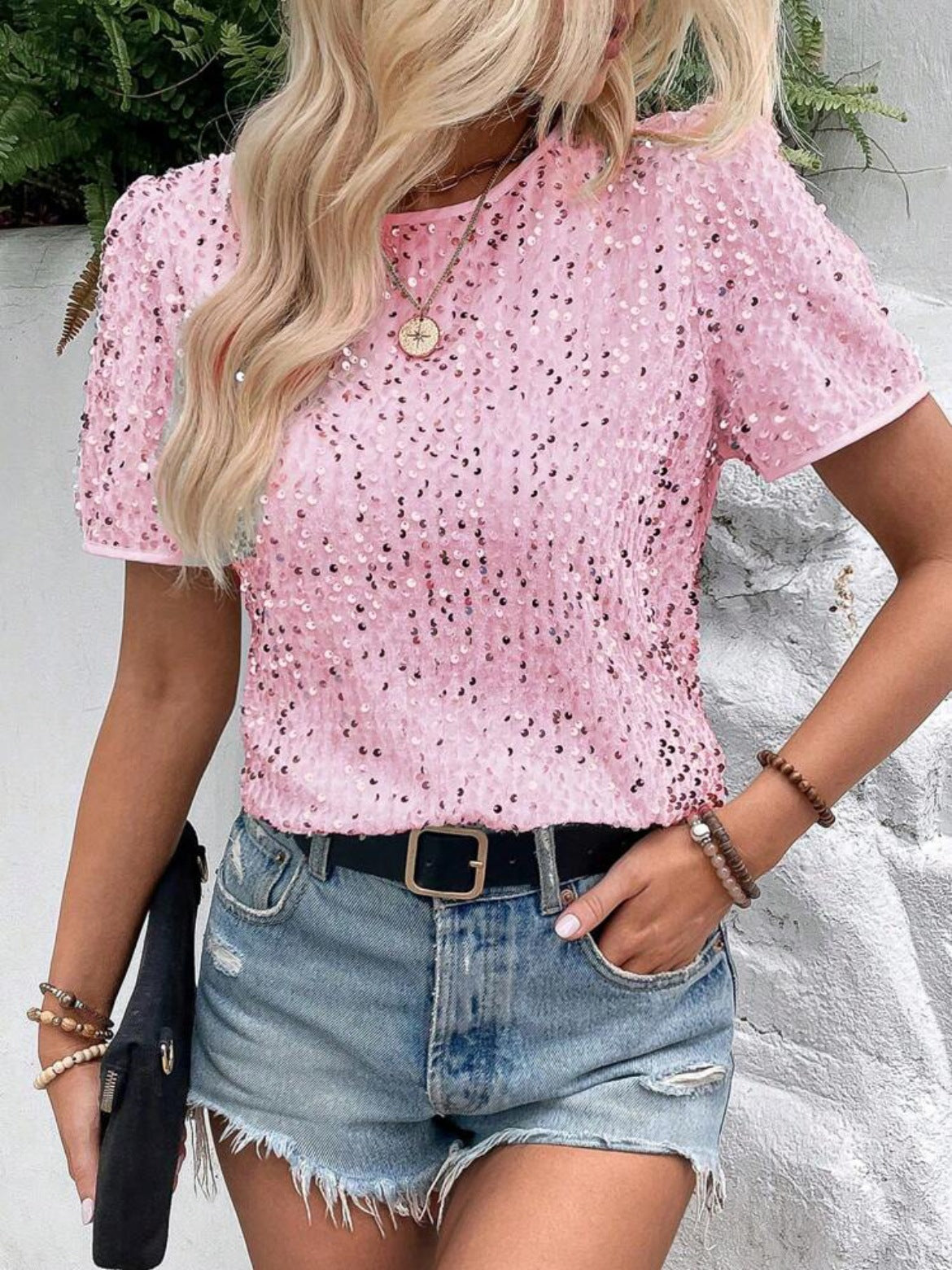 Speckled Sequin Short Sleeve Tee - view 5
