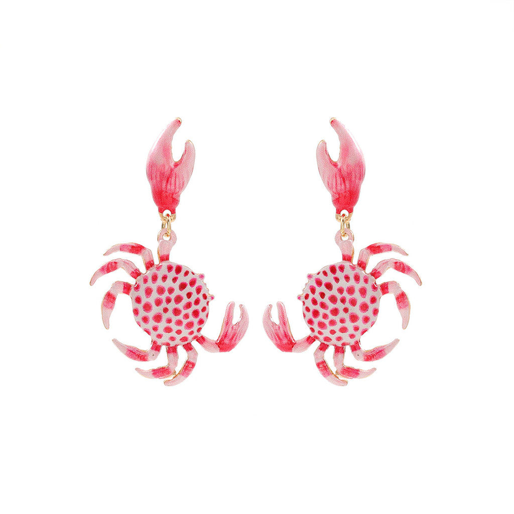 Spotted Crab Dangle Earrings - Red
