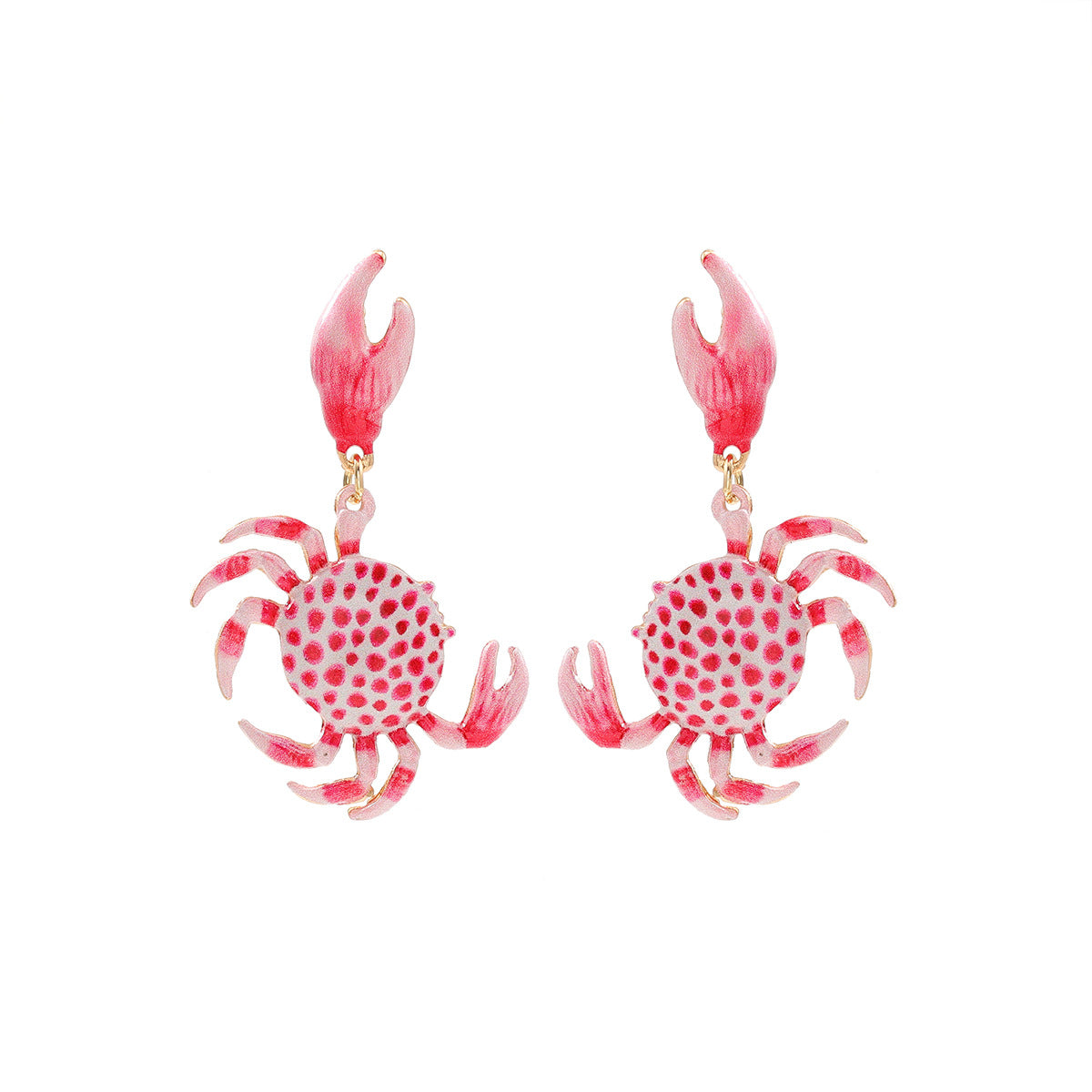 Spotted Crab Dangle Earrings - Red