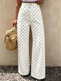 Allover Dot High Rise Wide Leg Jeans - White