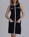 Contrast Trim Knit Sleeveless Shift Dress - Black