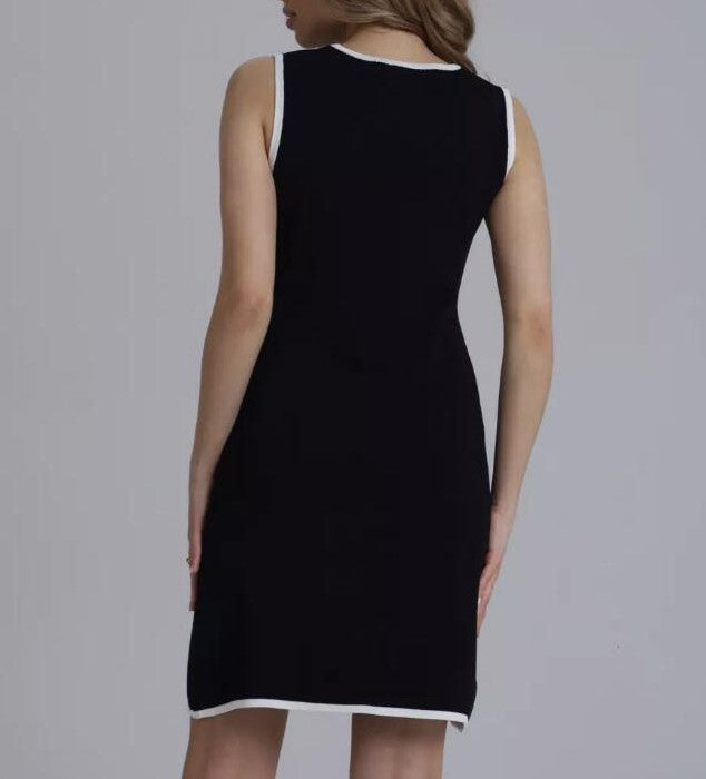 Contrast Trim Knit Sleeveless Shift Dress - Black - 1