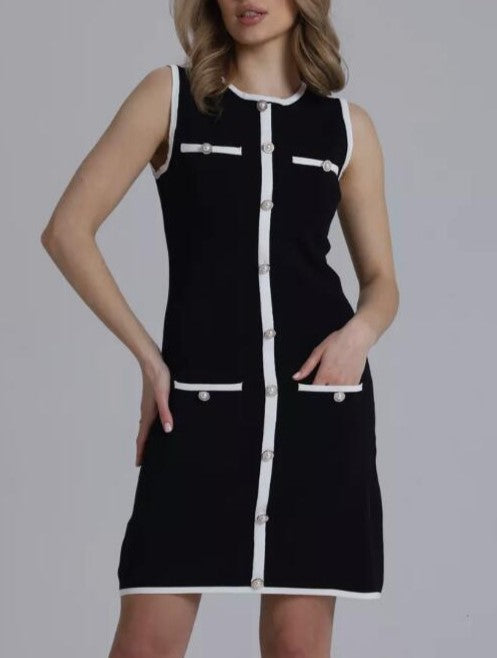 Contrast Trim Knit Sleeveless Shift Dress