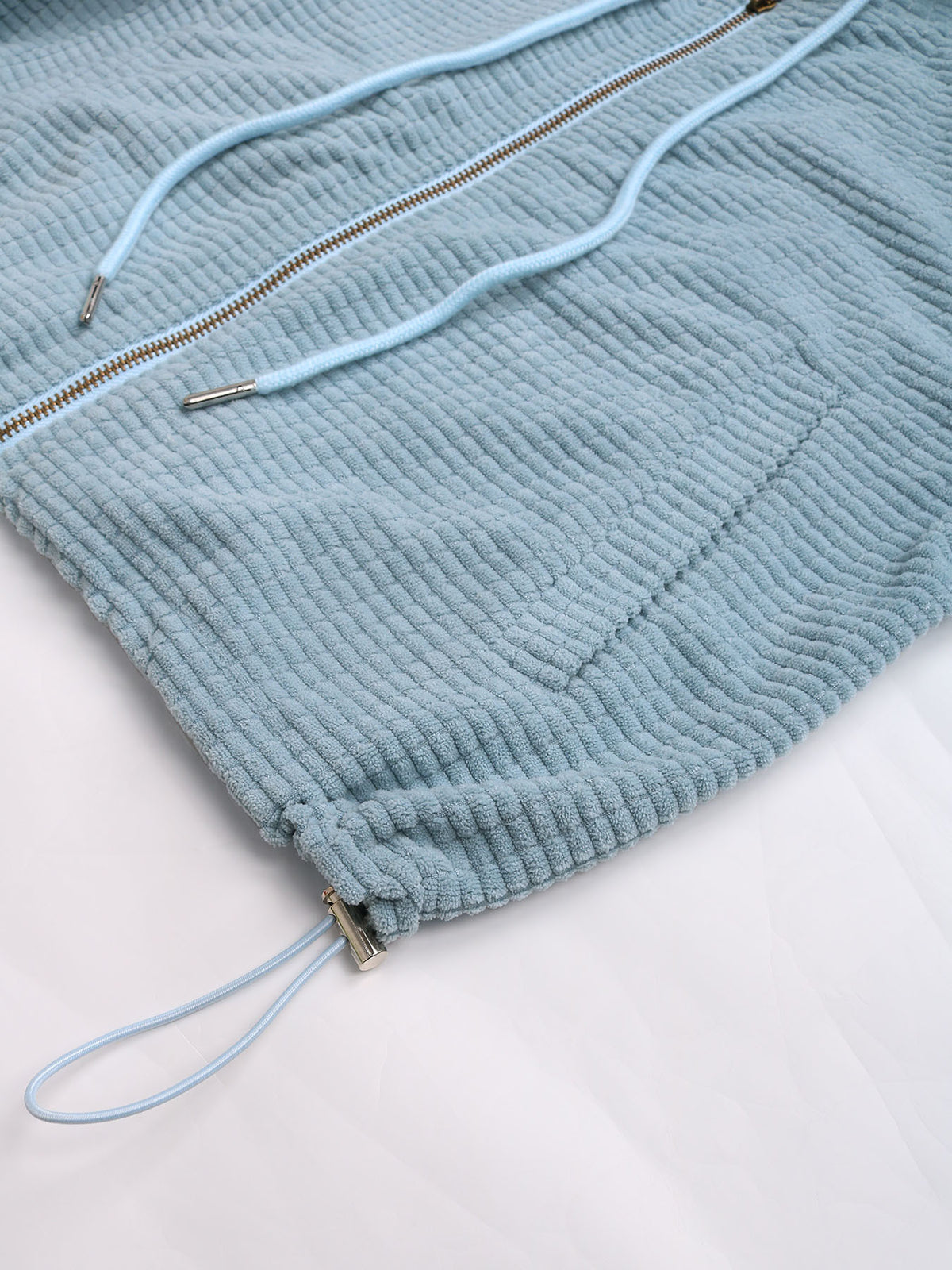 Cropped Textured Zip Up Hooded Jacket - Blue - 5