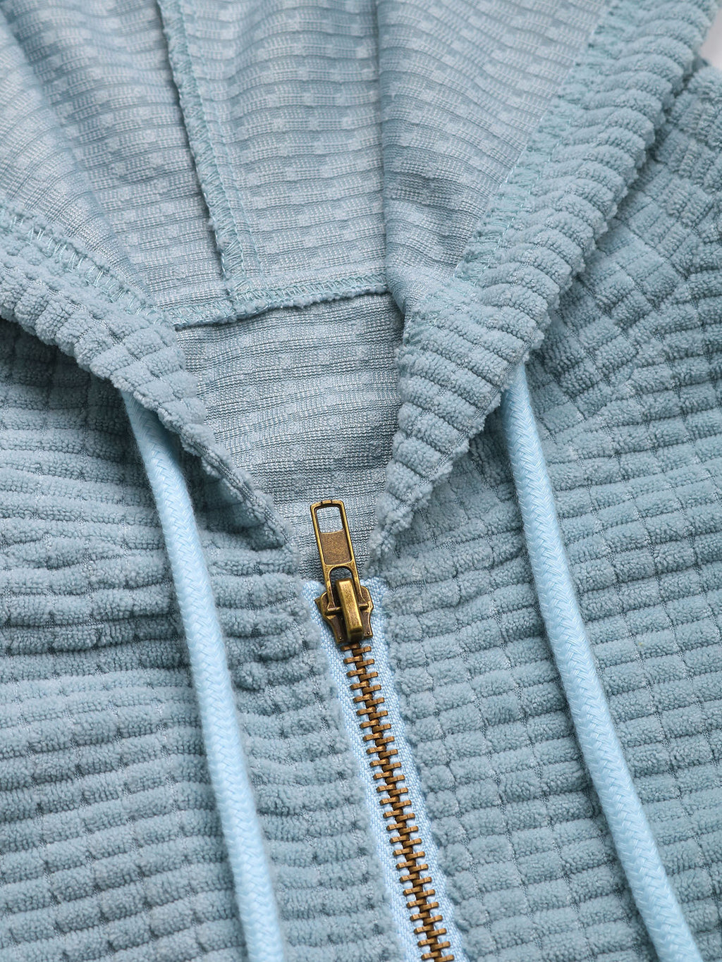 Cropped Textured Zip Up Hooded Jacket - Blue - 7