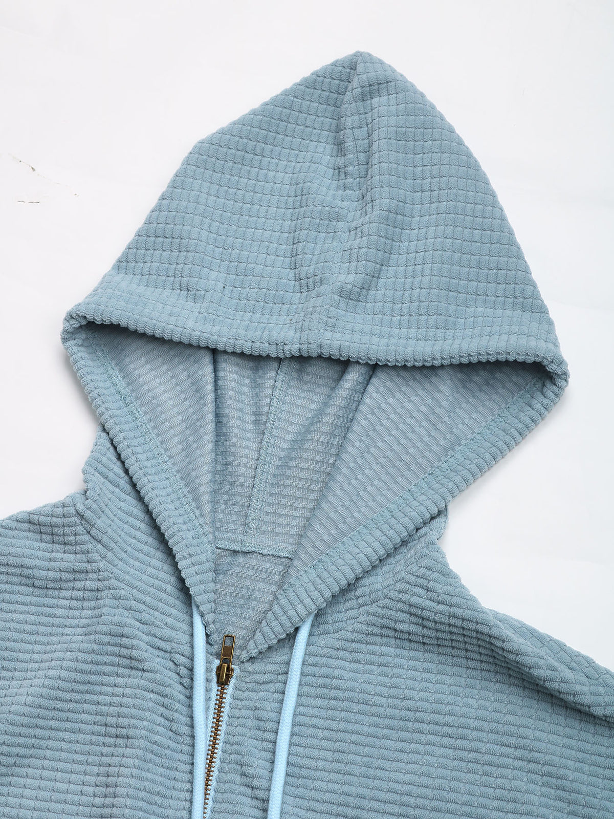 Cropped Textured Zip Up Hooded Jacket - Blue - 8