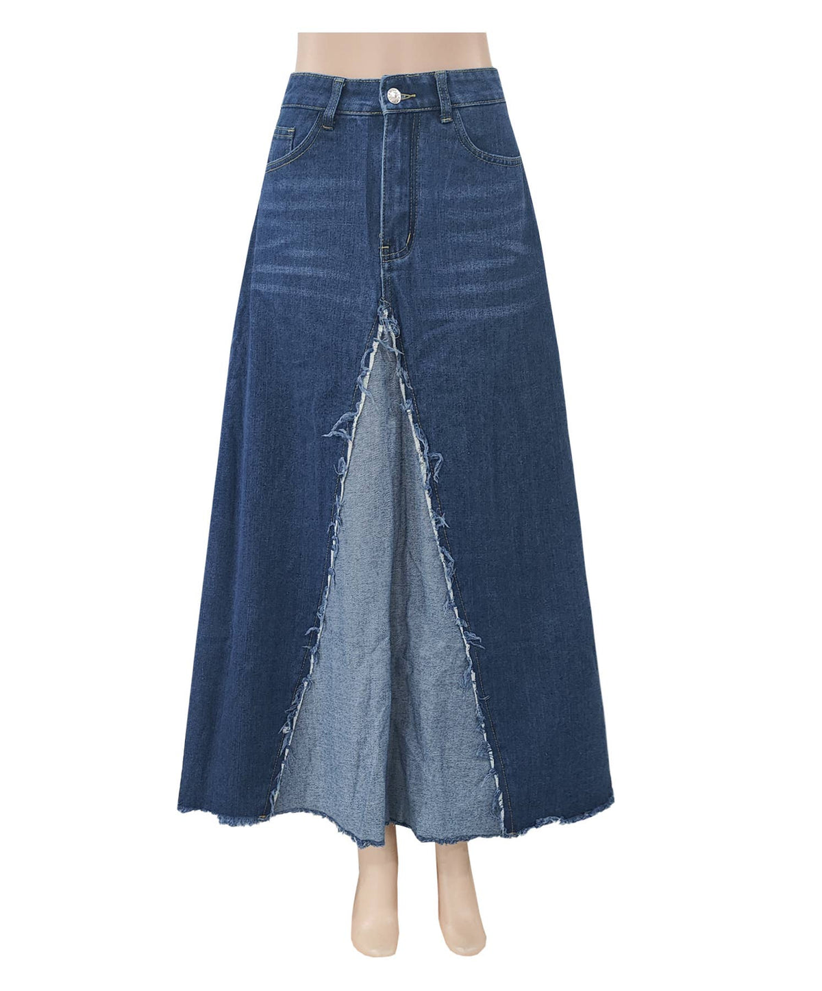 Two Tone Panelled Denim Maxi Skirt