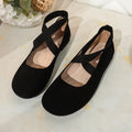 Faux Suede Crisscross Strap Ballet Flats - Black