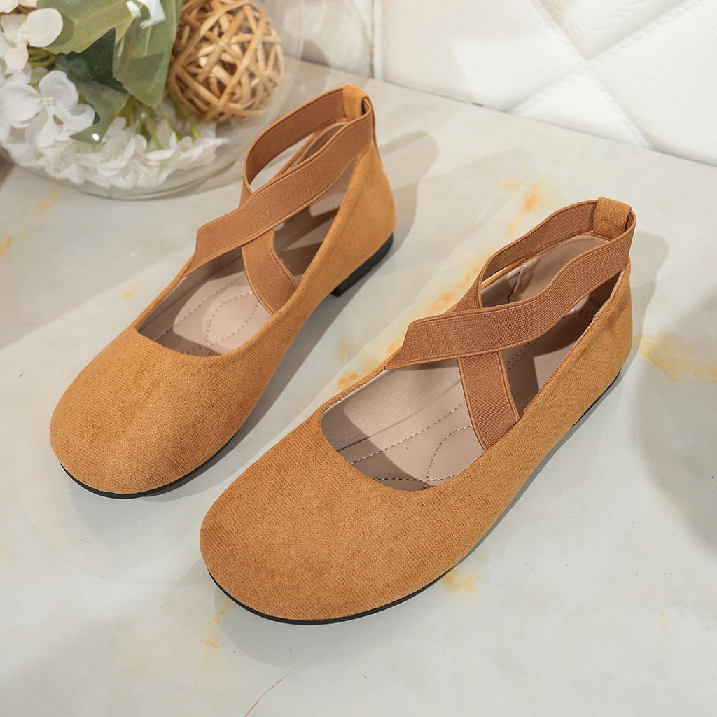 Faux Suede Crisscross Strap Ballet Flats - Camel
