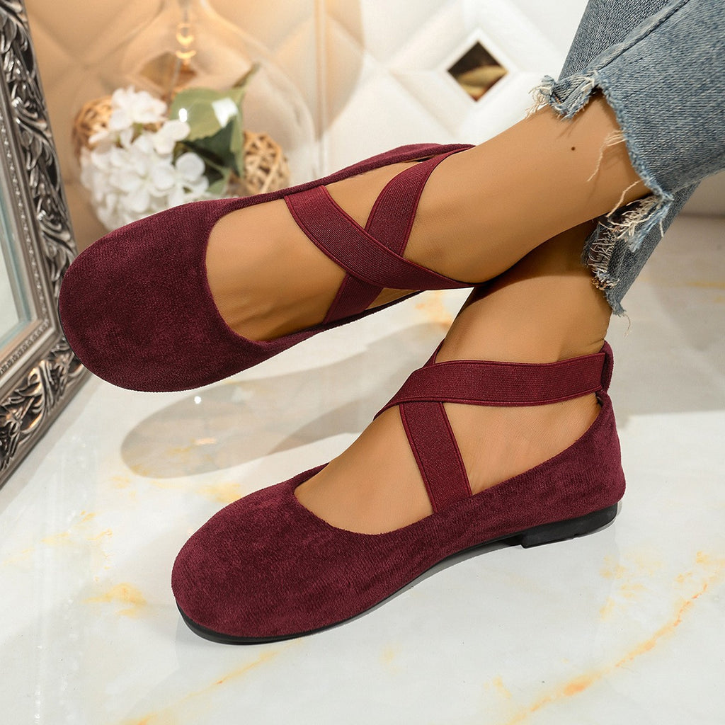 Faux Suede Crisscross Strap Ballet Flats