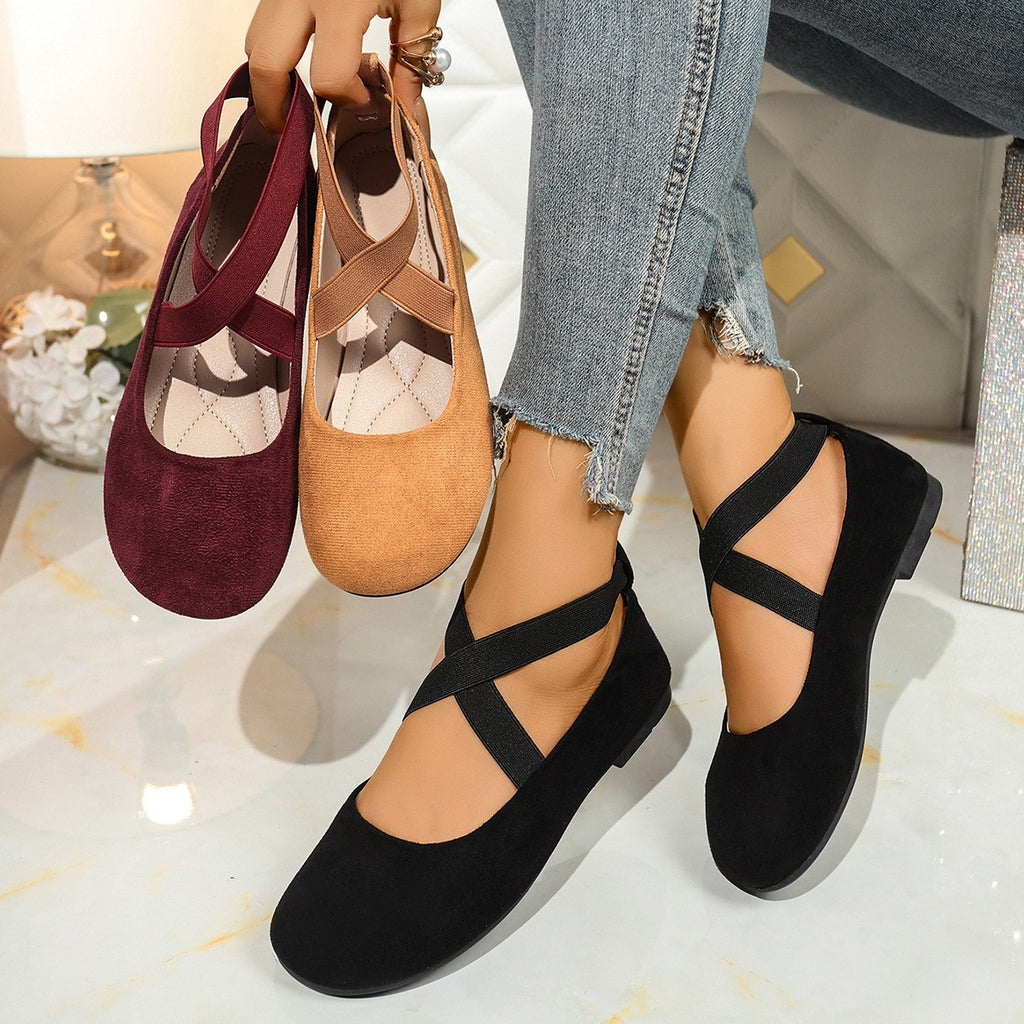 Faux Suede Crisscross Strap Ballet Flats