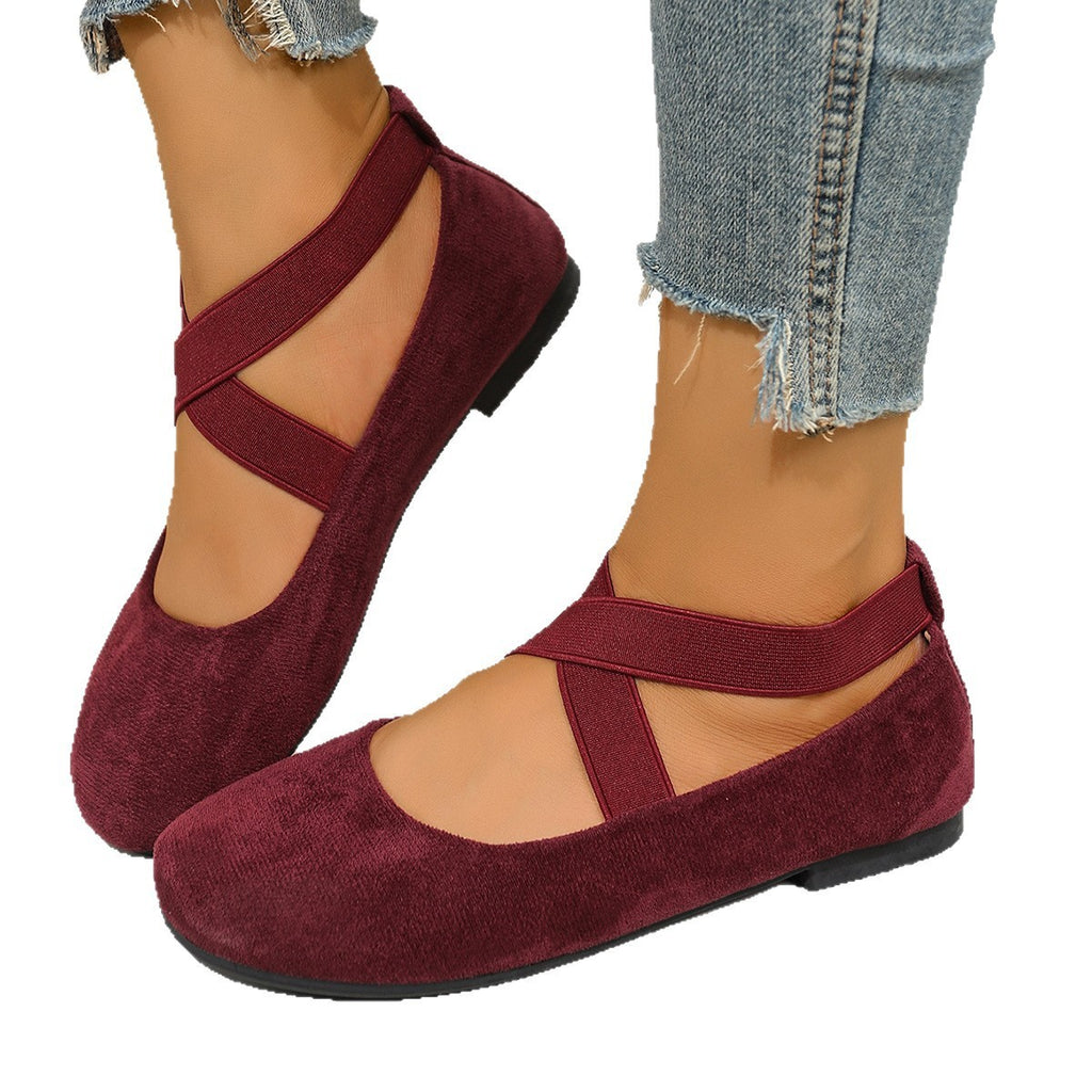 Faux Suede Crisscross Strap Ballet Flats