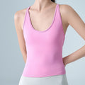 Brushed Crisscross Open Back Padded Yoga Tank - Blossom Pink