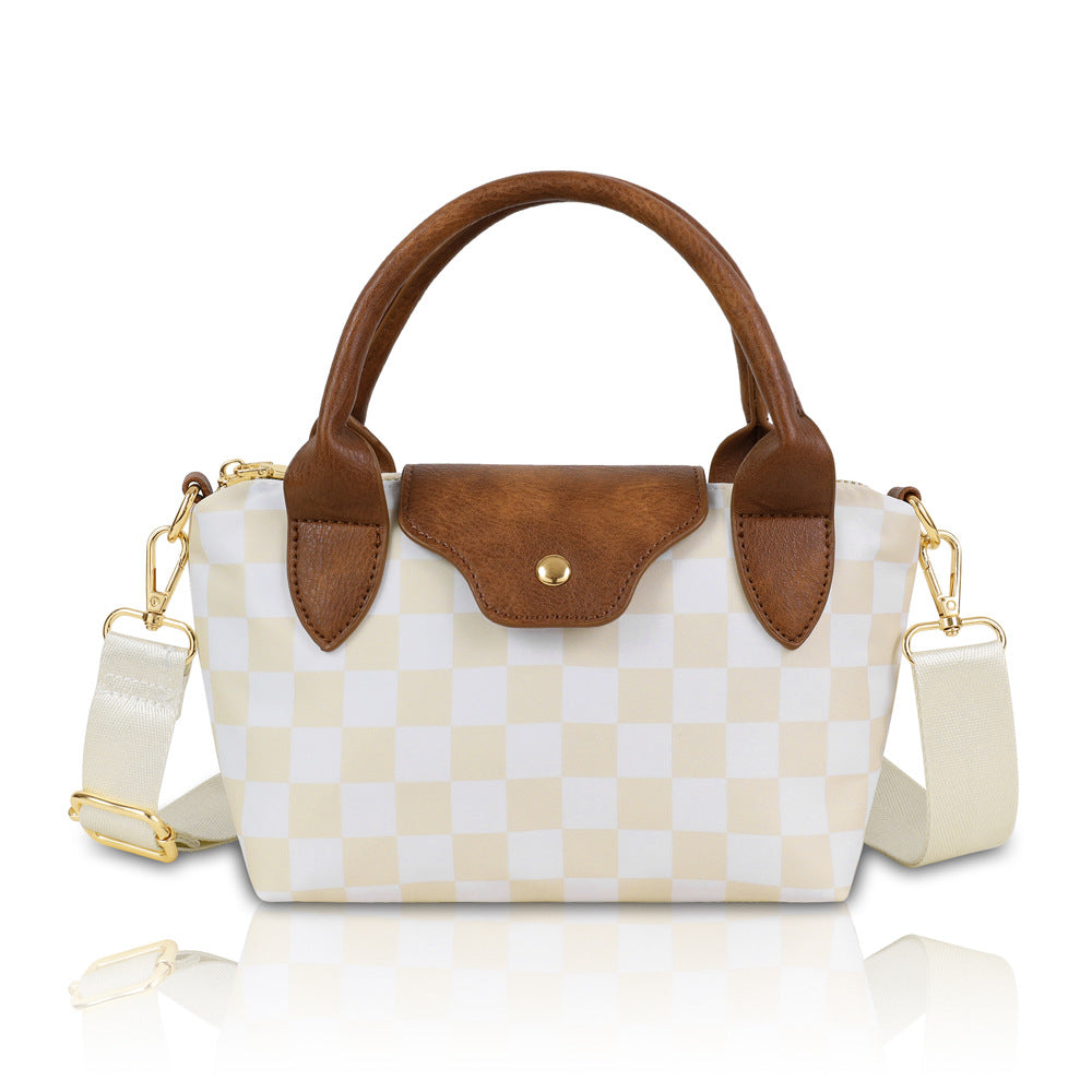 Checkerboard Crossbody Bag With Adjustable Strap - BBeige