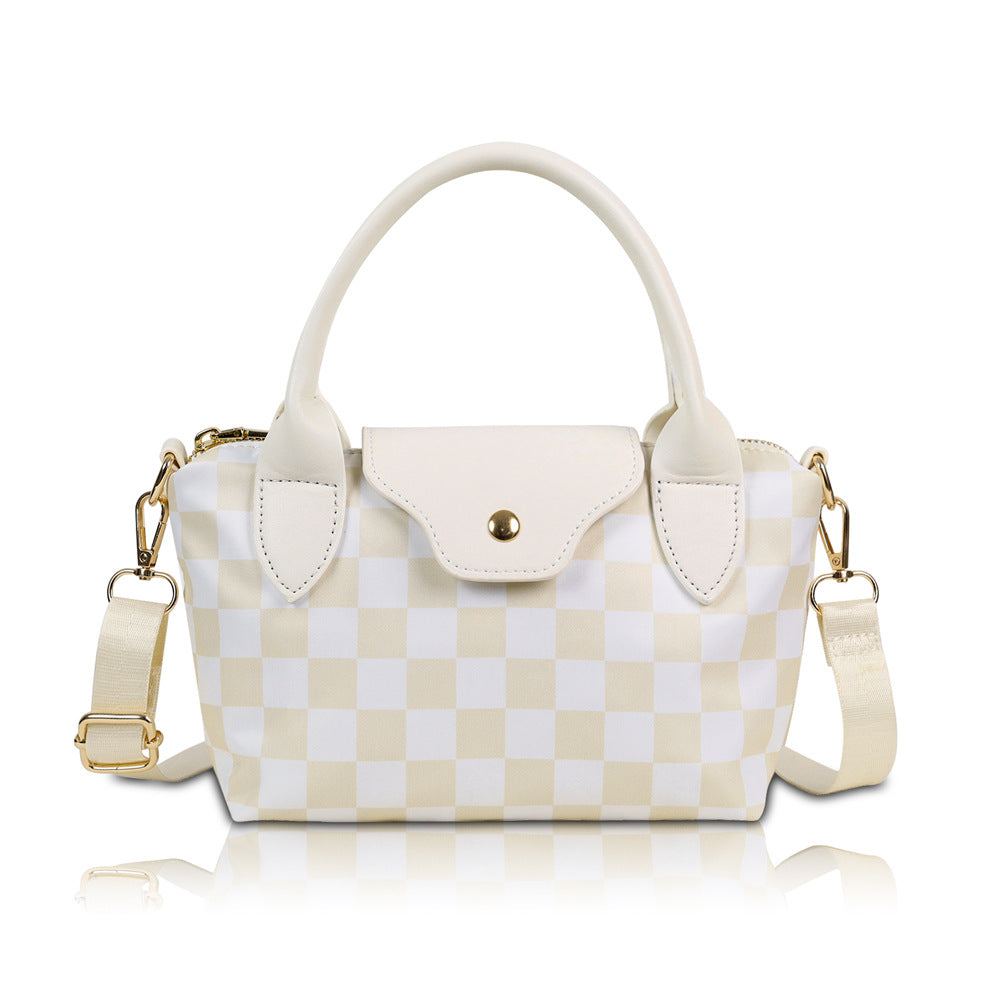 Checkerboard Crossbody Bag With Adjustable Strap - Beige
