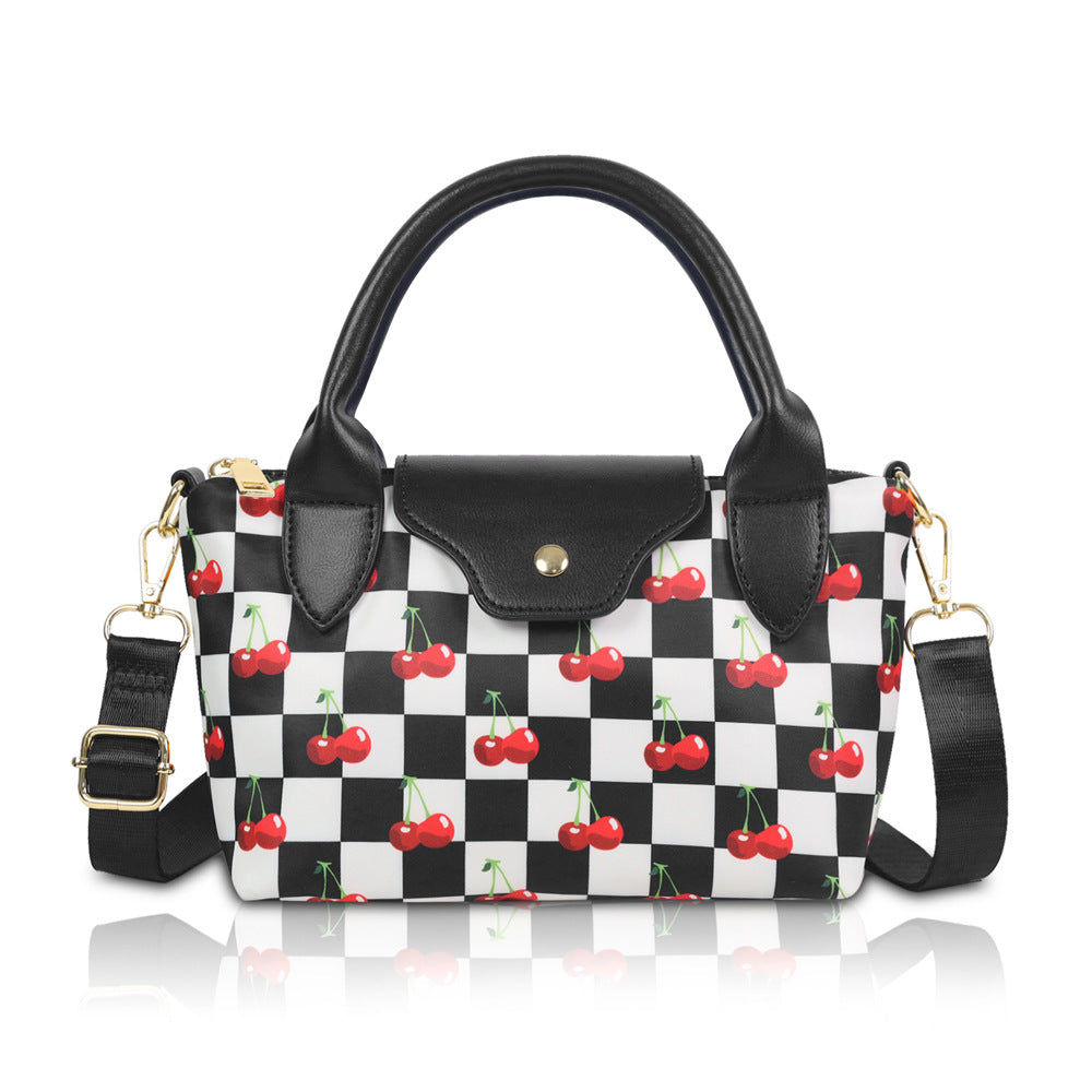 Checkerboard Crossbody Bag With Adjustable Strap - Cherry