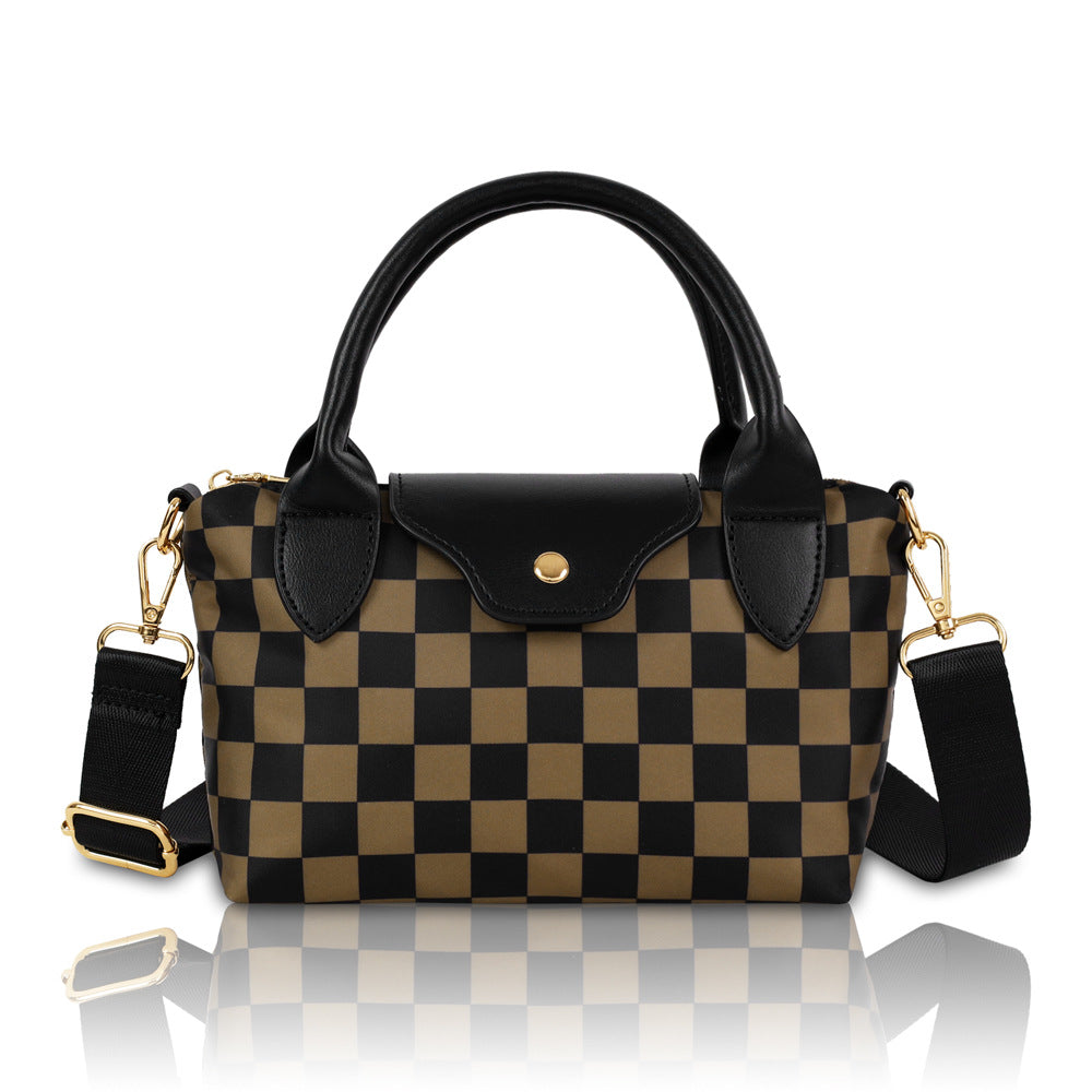 Checkerboard Crossbody Bag With Adjustable Strap - Coffee
