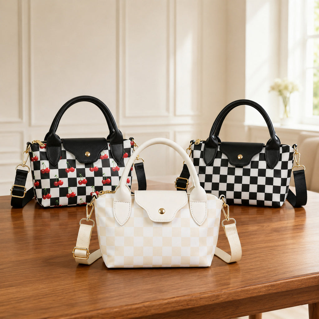 Checkerboard Crossbody Bag With Adjustable Strap