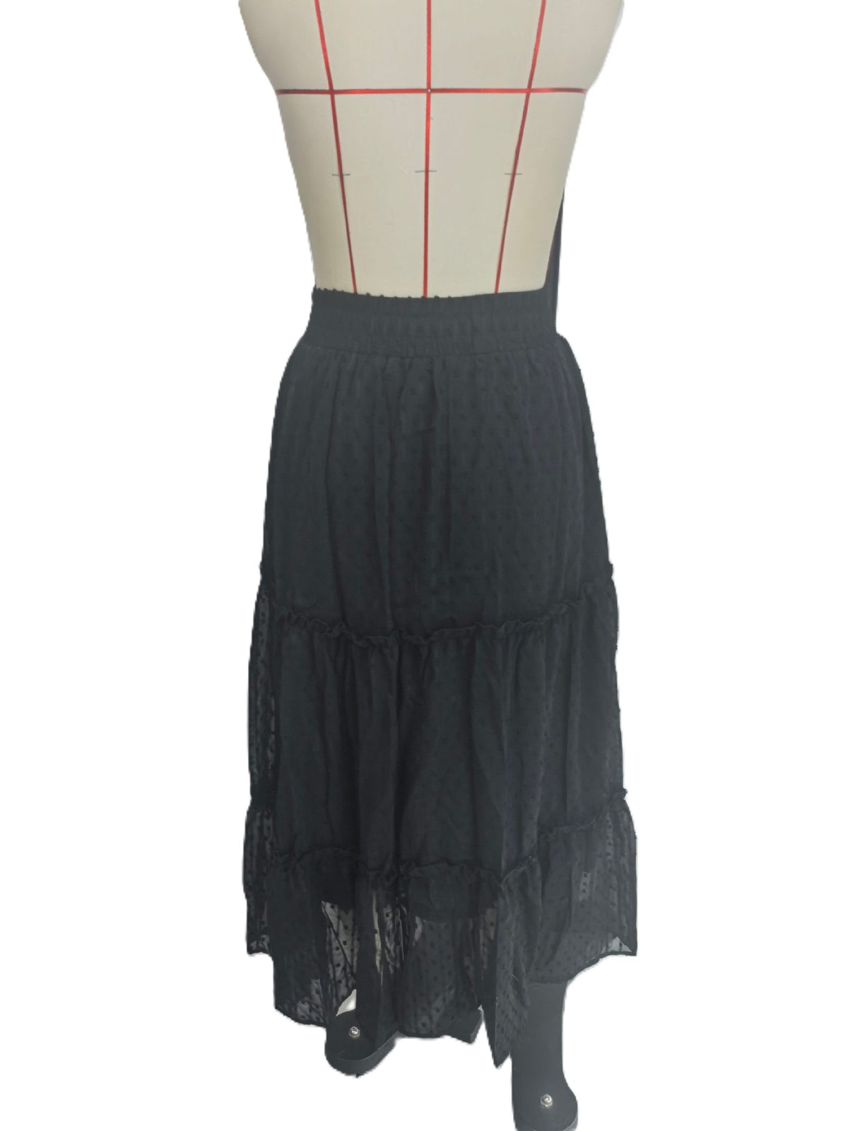 Tiered Swiss Dot Maxi Skirt - Black - 2