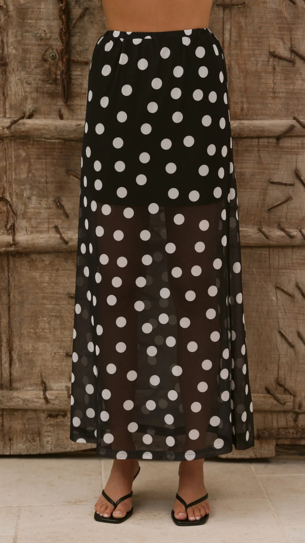 Sheer Mesh Maxi Skirt With Elastic Waist - BlackWhite