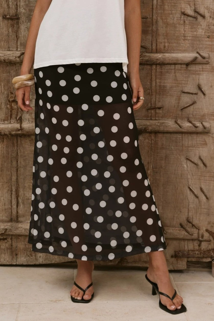 Sheer Mesh Maxi Skirt With Elastic Waist - BlackWhite - 2
