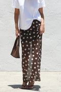 Sheer Mesh Maxi Skirt With Elastic Waist - CoffeeWhite