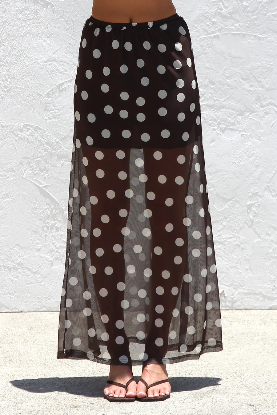 Sheer Mesh Maxi Skirt With Elastic Waist - CoffeeWhite - 2
