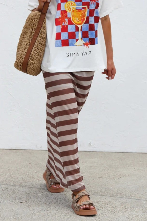 Sheer Mesh Maxi Skirt With Elastic Waist - Stripe02 - 2