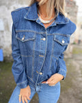 Structured Shoulder Classic Denim Trucker Jacket - Blue
