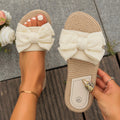Knotted Bow Espadrille Platform Slide Sandals - Beige