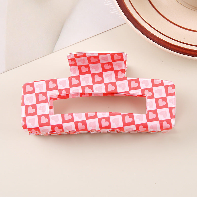 Checkerboard Heart Claw Hair Clip - checkered