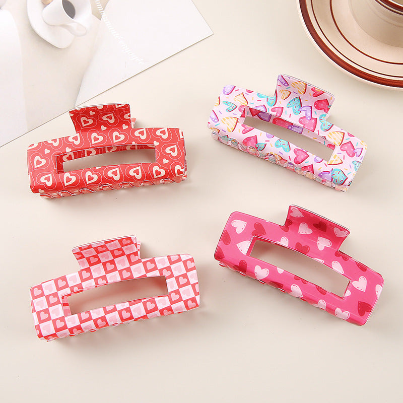 Checkerboard Heart Claw Hair Clip