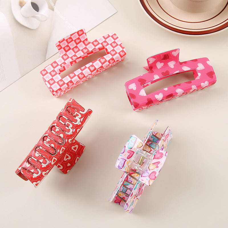 Checkerboard Heart Claw Hair Clip - view 1