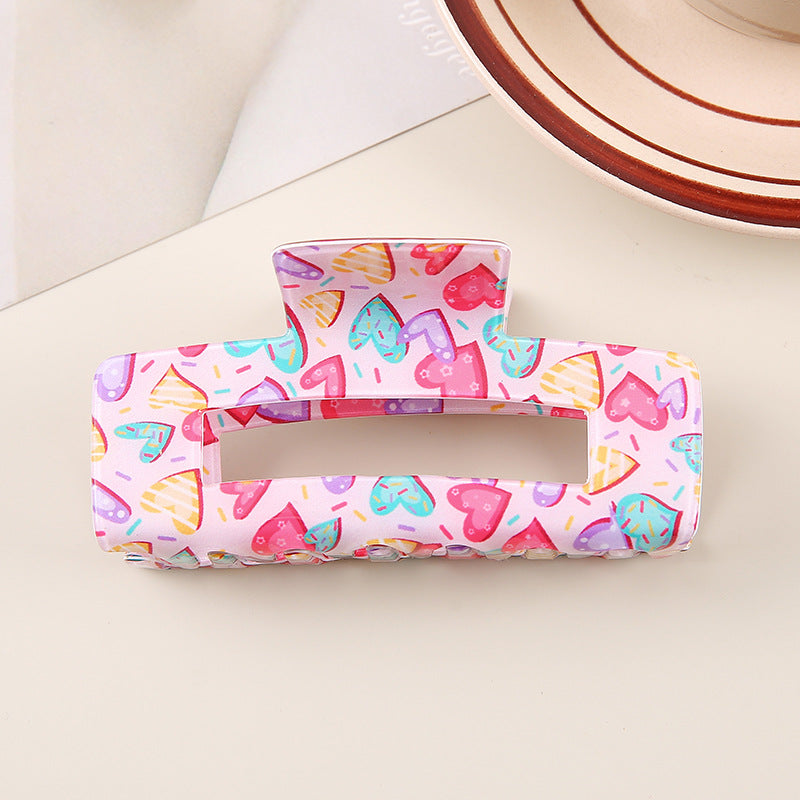 Checkerboard Heart Claw Hair Clip - mixed
